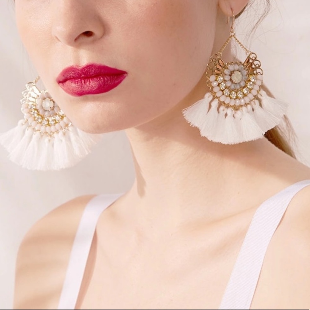 White tassel dangling earrings